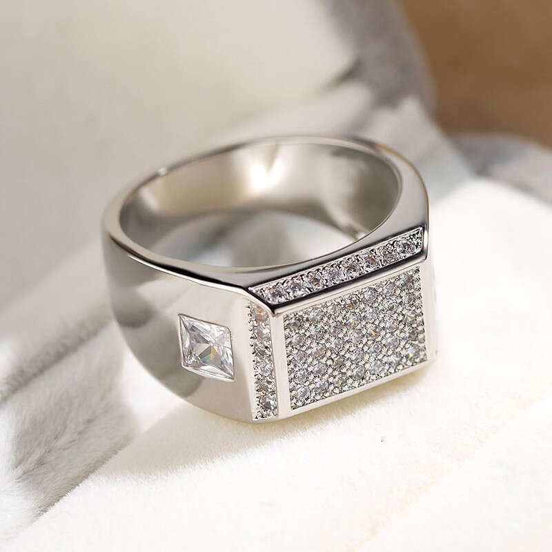 Feiyu hot selling rectangular geometric men's simple business fashion accessories zircon crystal silver engagement ring