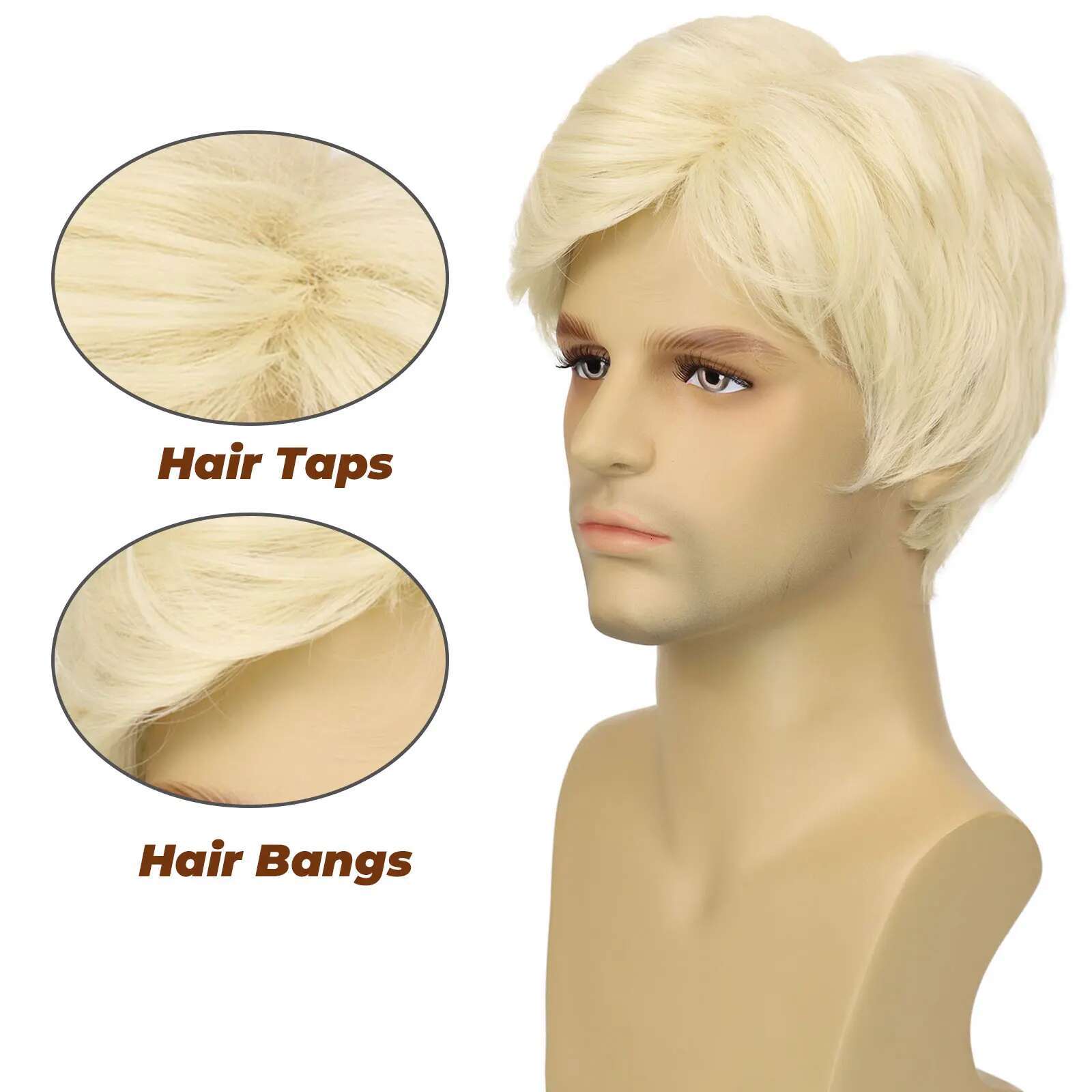 Mens Synthetic Blonde Short Layered Hair For Male Wig Cosplay Anime Halloween Wig