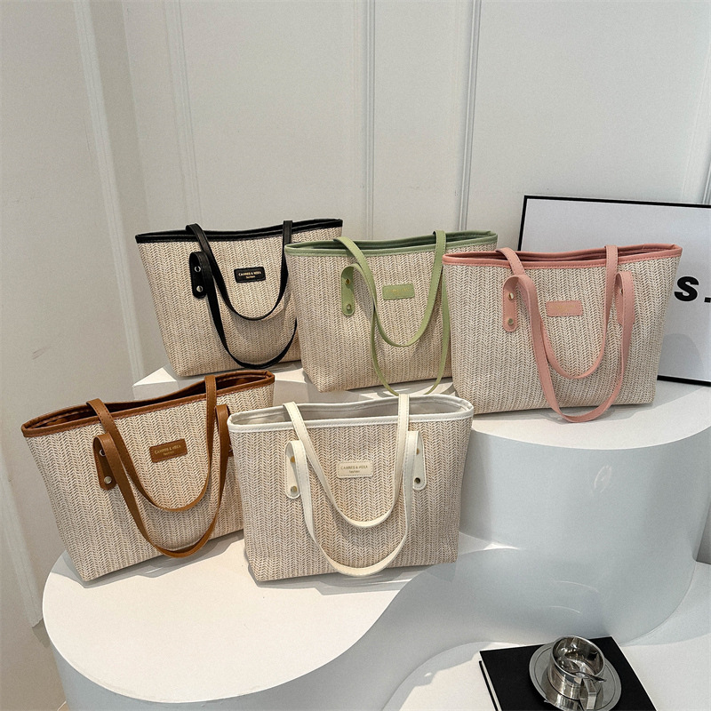 Straw bag women 2025 new fashion color contrast underarm bag popular Tote bag Free Shipping