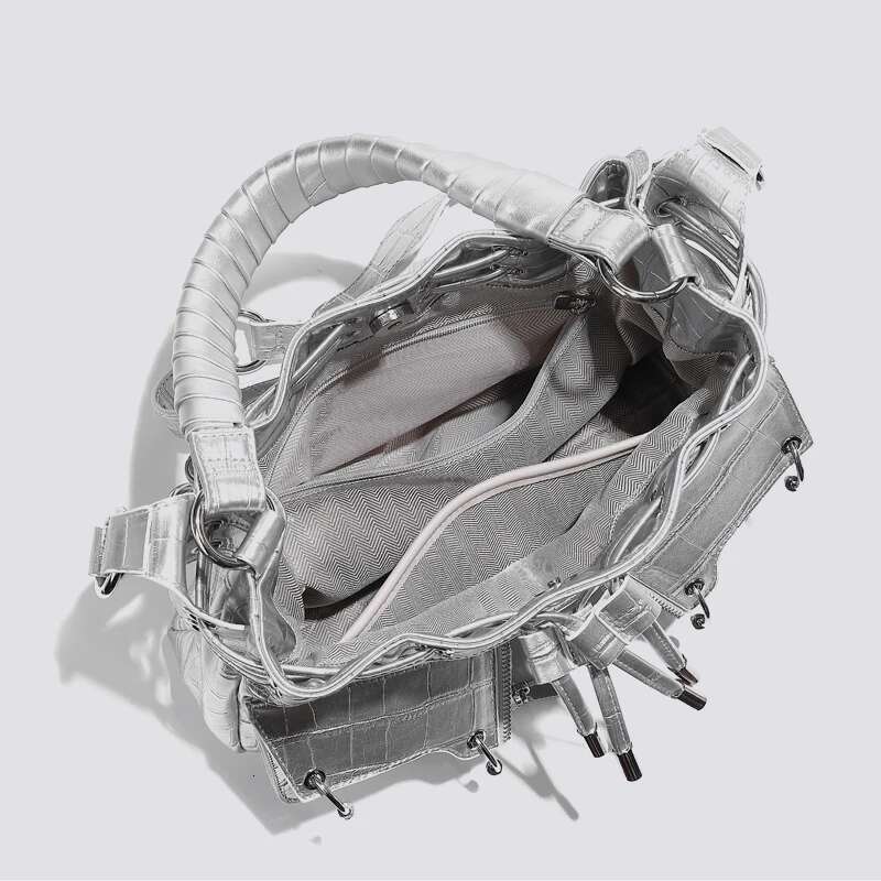 Moto & Biker Bags For Women Designer Handbag And Purses New In PU Crocodile Pattern Metal Ring Woven Handle Shoulder