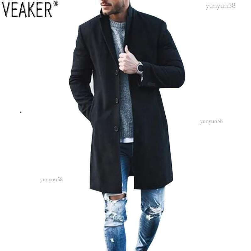 Jackets Autumn Winter Men's Men's Slim Fit Wool Coat Male Cashmere Blended Long Overcoat Black Red Gray Jacket Outerwear S-3Xl 2