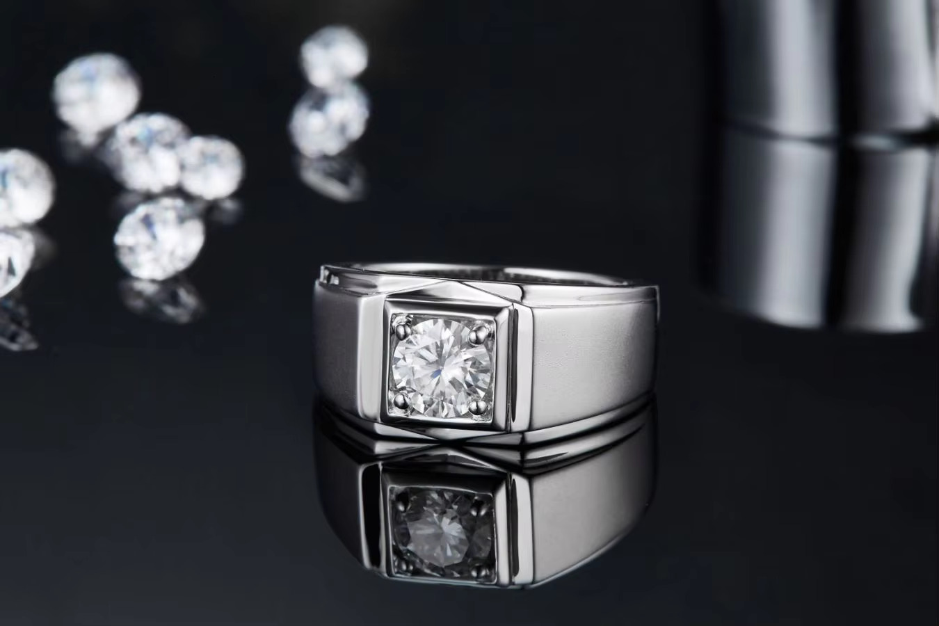 Pure Sier - Single Stone Wedding/Engagement/Anniversary Gift Men's 1 Moissanite Ring