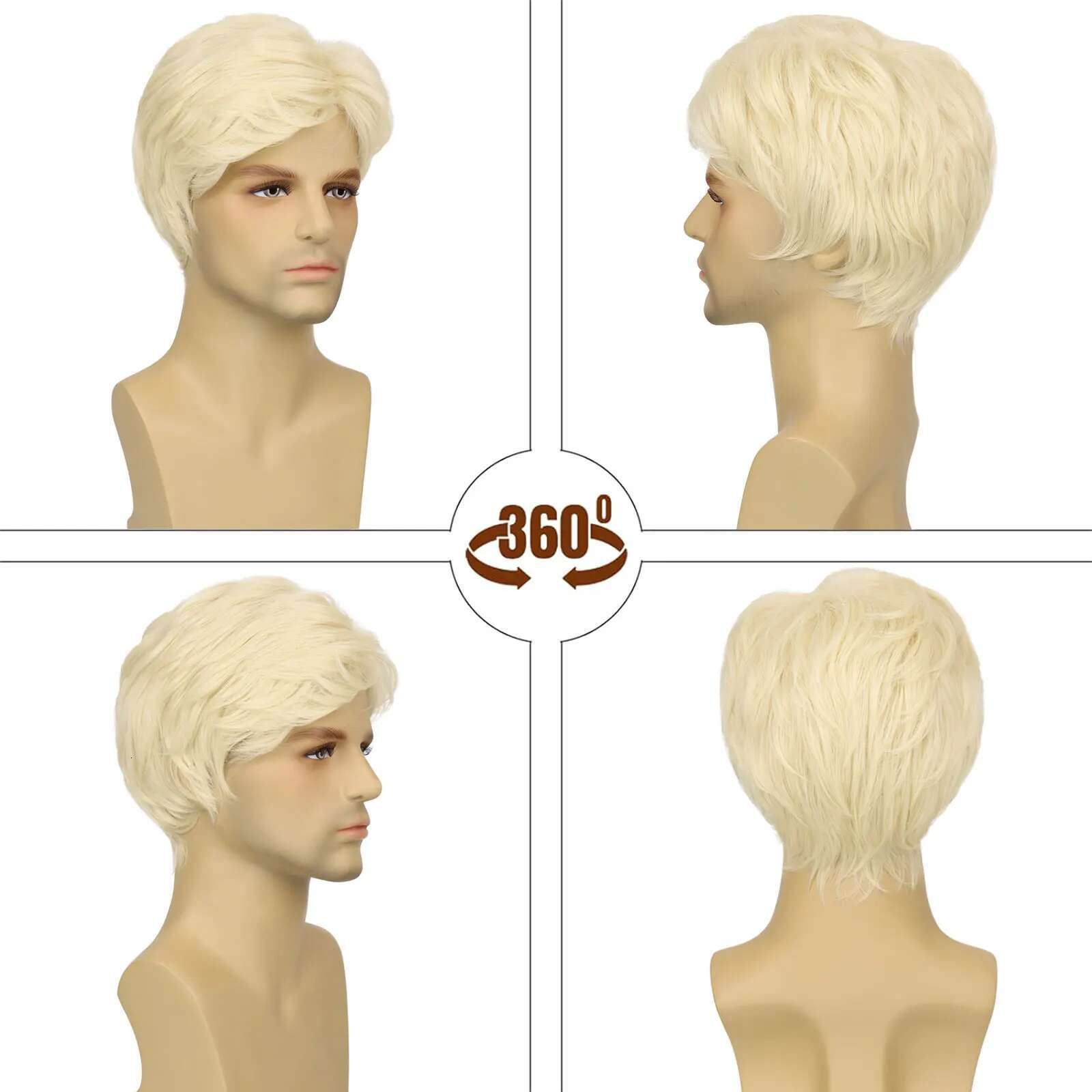 Mens Synthetic Blonde Short Layered Hair For Male Wig Cosplay Anime Halloween Wig