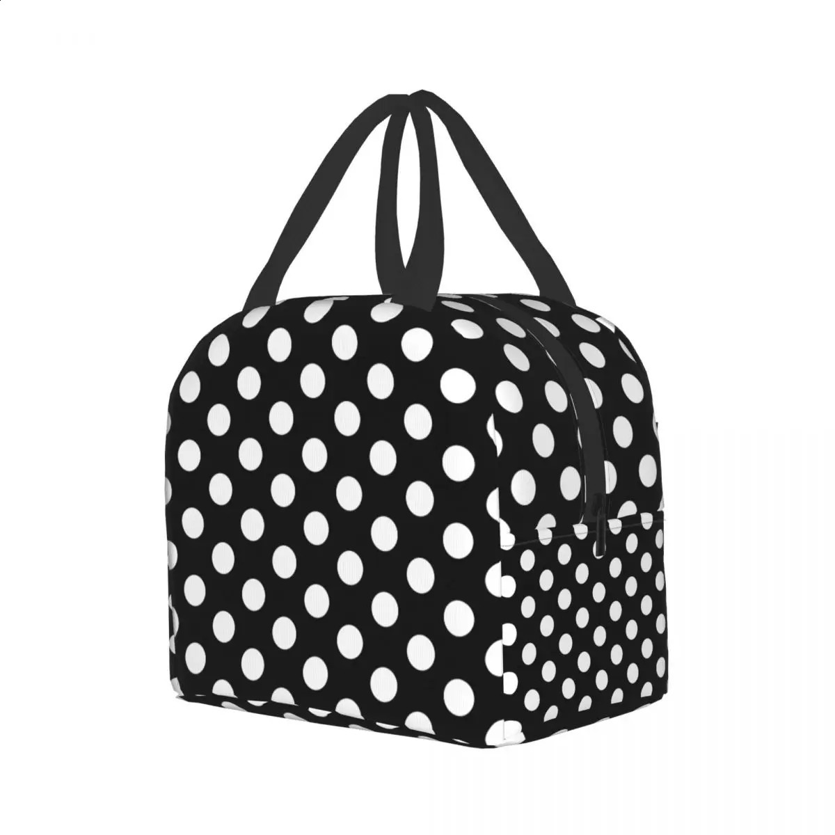 Black and white polka dot womens lunch bag portable insulated heat cooler food lunch box work school travel picnic bag 250228