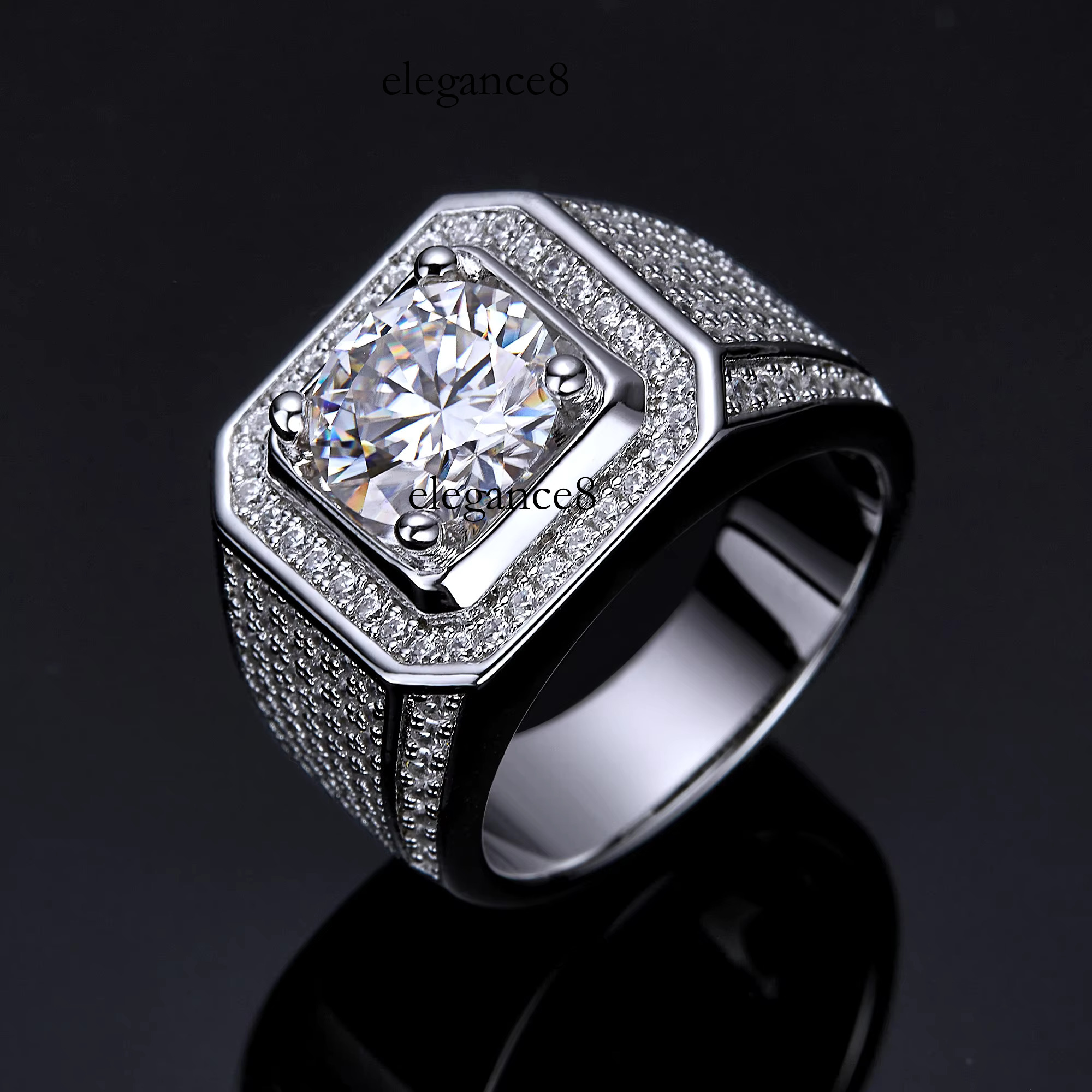 Moissanite for Men Sterg Sier Dias Engagement Male Wedding Hip Hop Brand Ring Jewelry Gift