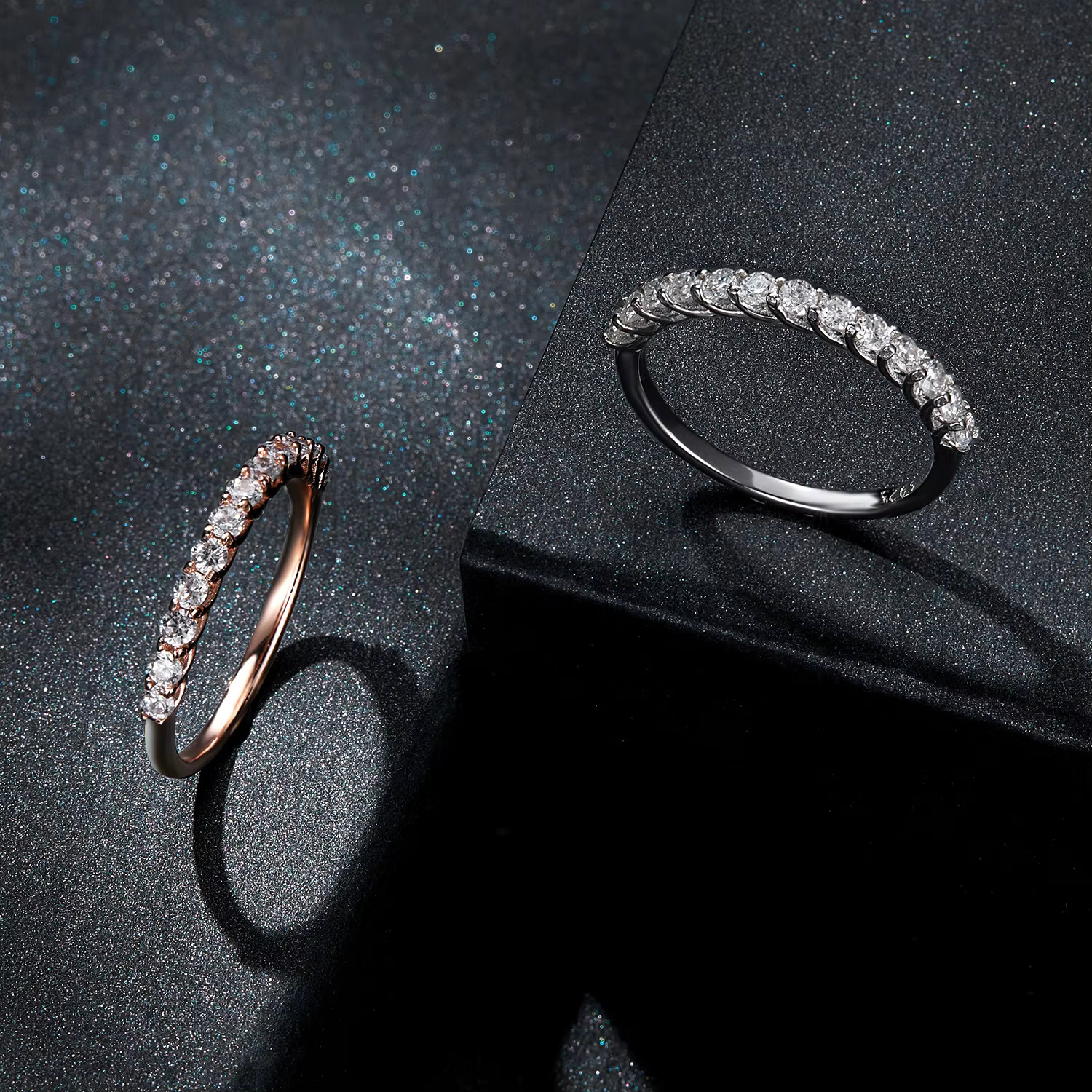 Pure sier Moissanite Rose gold electroplated ring