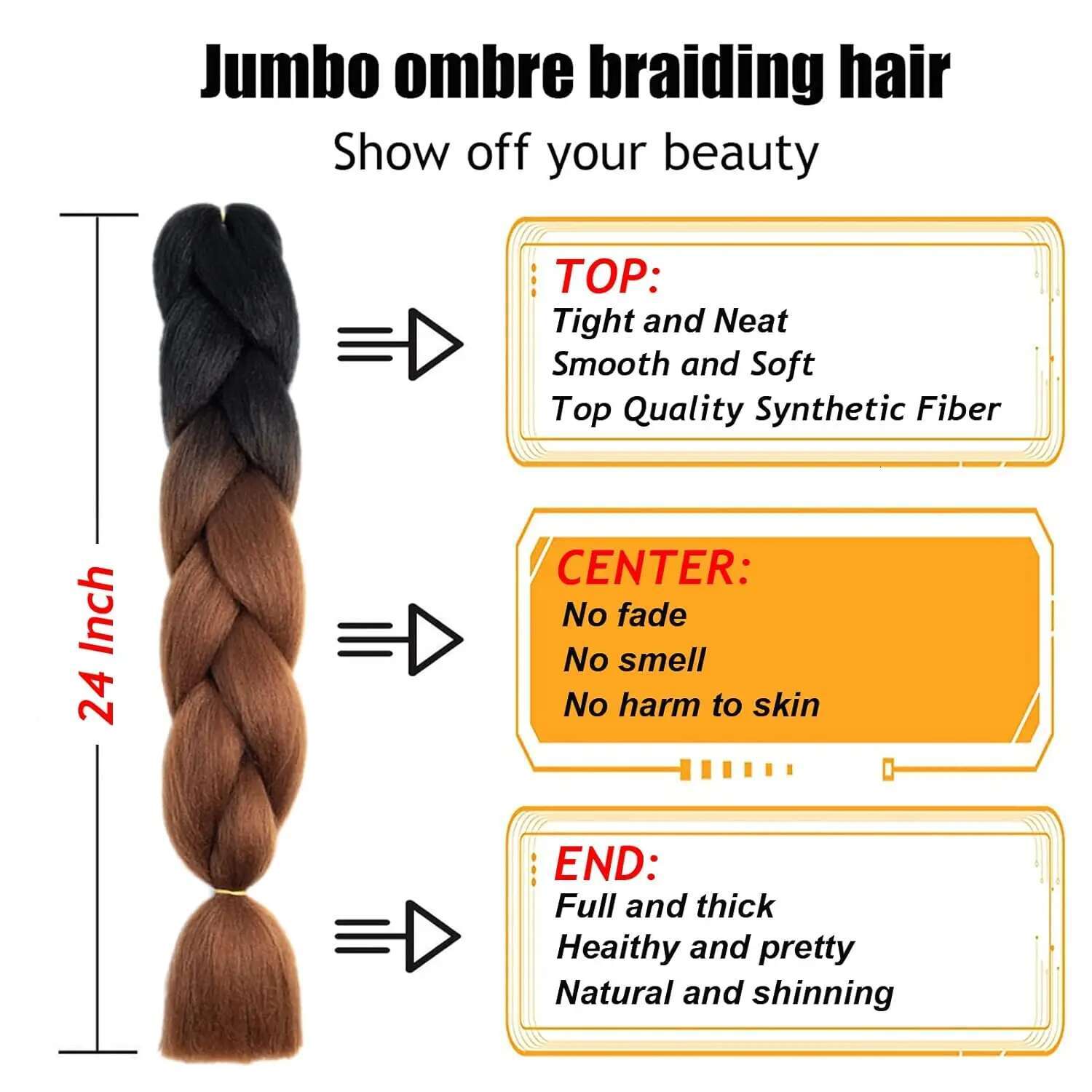 1Pcs Ombre Synthetic 24 Inch High Temperature Fiber Extensions For Box Braids Braiding Hair