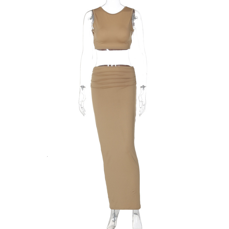 Women's Clothing New4 Summer New Product Sexy Backless Strapless Top Slim Fit Solid Color Skirt Set