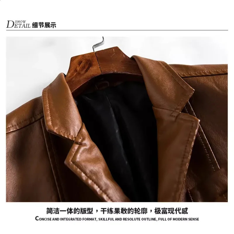 2024 Mens Leather Jackets Lapel Business Pu Blazers Men Solid Casual Slim Buttonup Coats Autumn Outwear Plus Size 6XL 250225