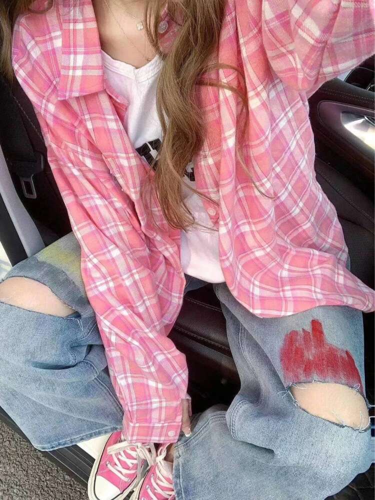2025 New Sweet Pink Women's Shirt Autumn Loose Sunscreen Jacket Fashion Designer American Medium length Trendy Jacket