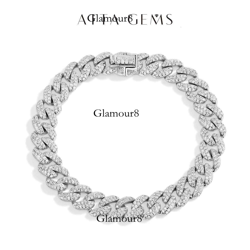ATTAGEMS DVVS1 Full Moissanite Cuba Chain for Man Women Sterg Sier Gold Plated Hip Hop Tennis Bracelet Fine Jewelry