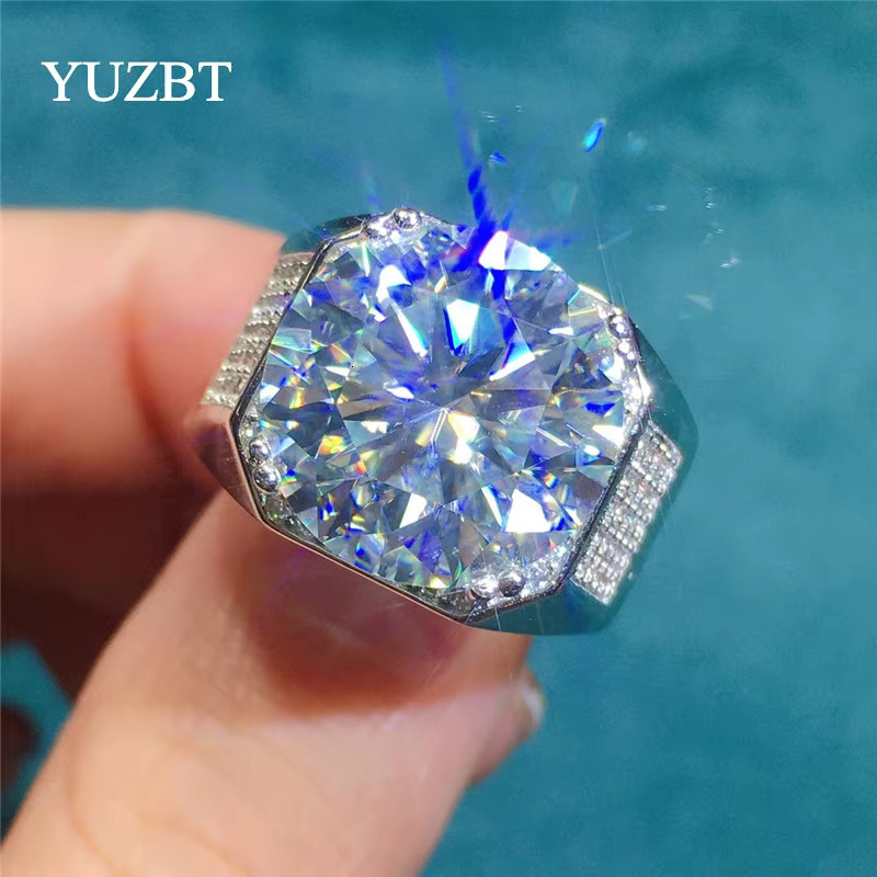 Sier original 10 14mm round bright cut test, past D-color carbon silica party ring, men's gift, boutique jewelry