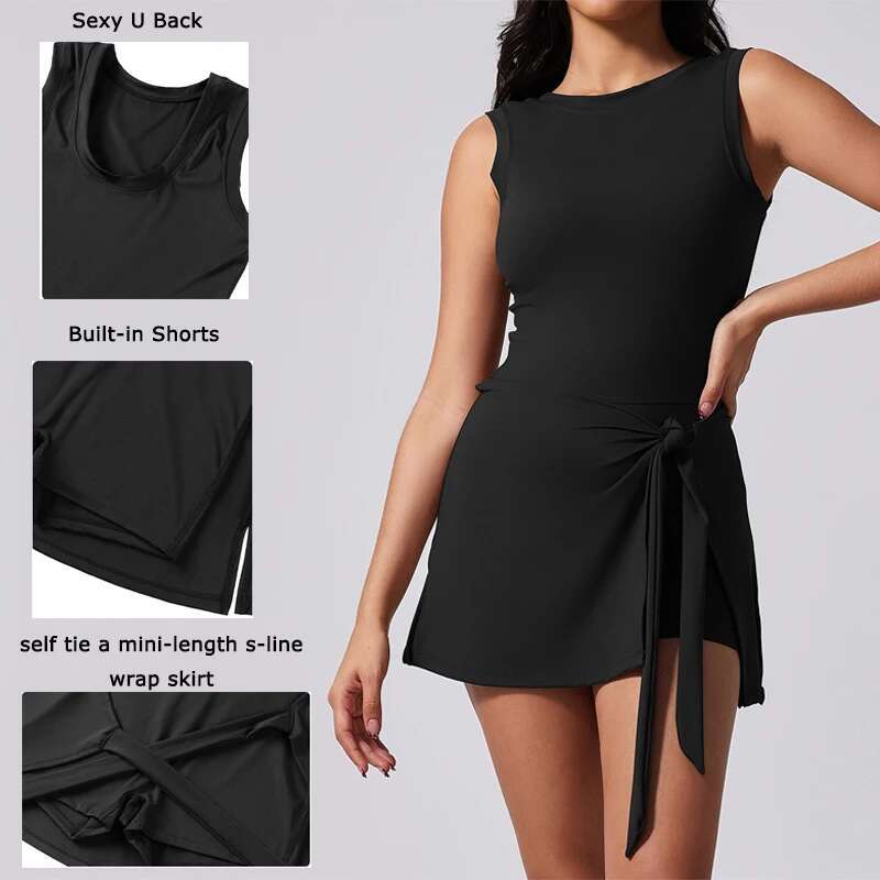VITAOVO Tennis For Women With Built In Shorts Womens Athletic Dresses Sleeveless Boat Neck Active Workout Skort Dress