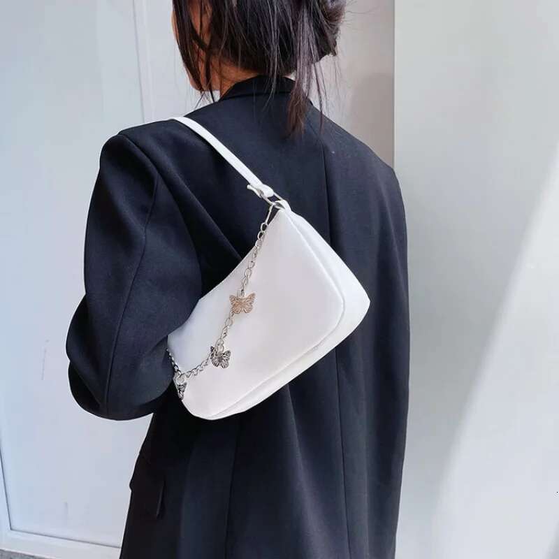 Fashion Women's Butterfly Chain Travel Shoulder Women's PU Leather Shopping Underarm Bag Solid Color Handbag