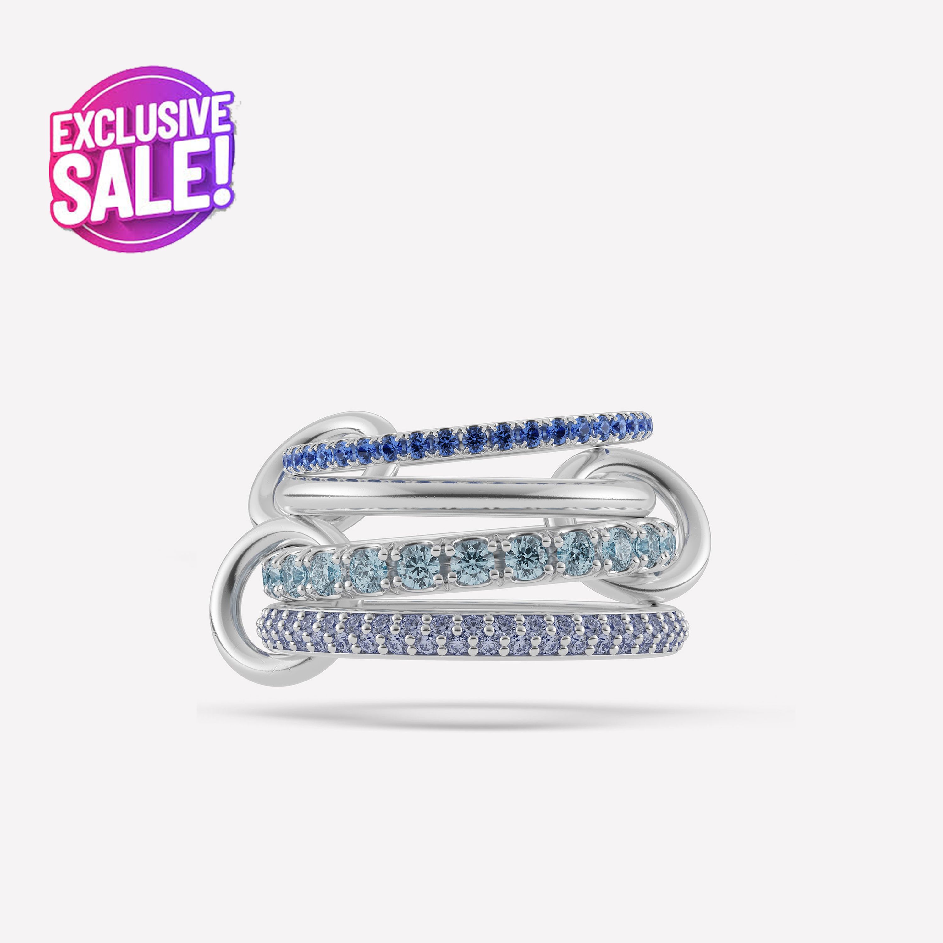 Spinelli Kilcollin Silver Linked Diamond Ring Iris Petunia Aqua New Designer Rings with Sapphire & Tanzanite - Fine Luxury Jewelry for Women