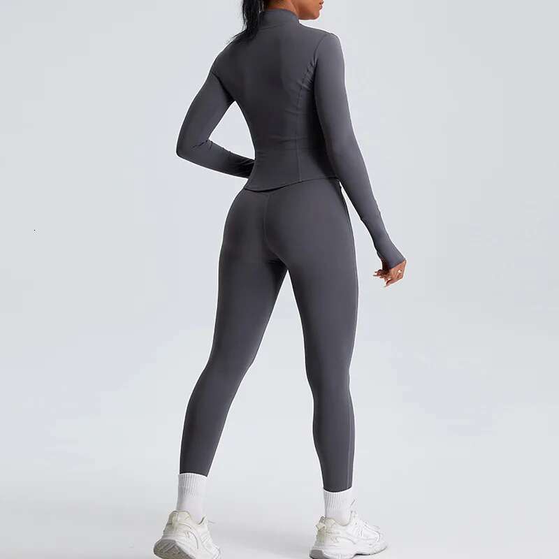 2 Piece Yoga Set Workout Outfits For Women Tracksuit Long Sleeve Zipper Slim Jacket High Waist Leggings Gym Sport Running Suit