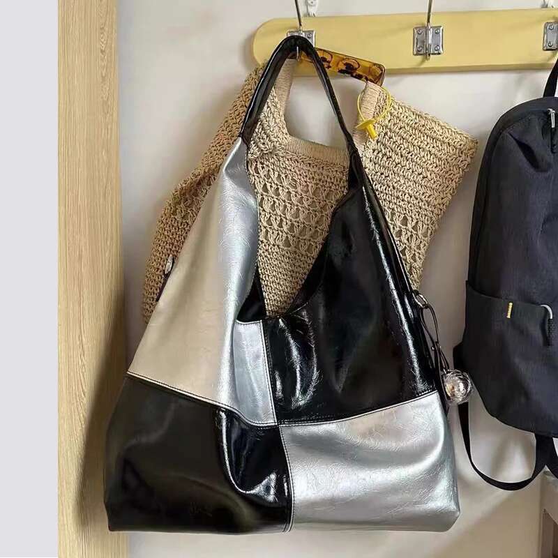 Large Capacity Bags For Women Designer Handbag Purses New In PU Splicing Contrast Color Metal Ball Underarm Shoulder