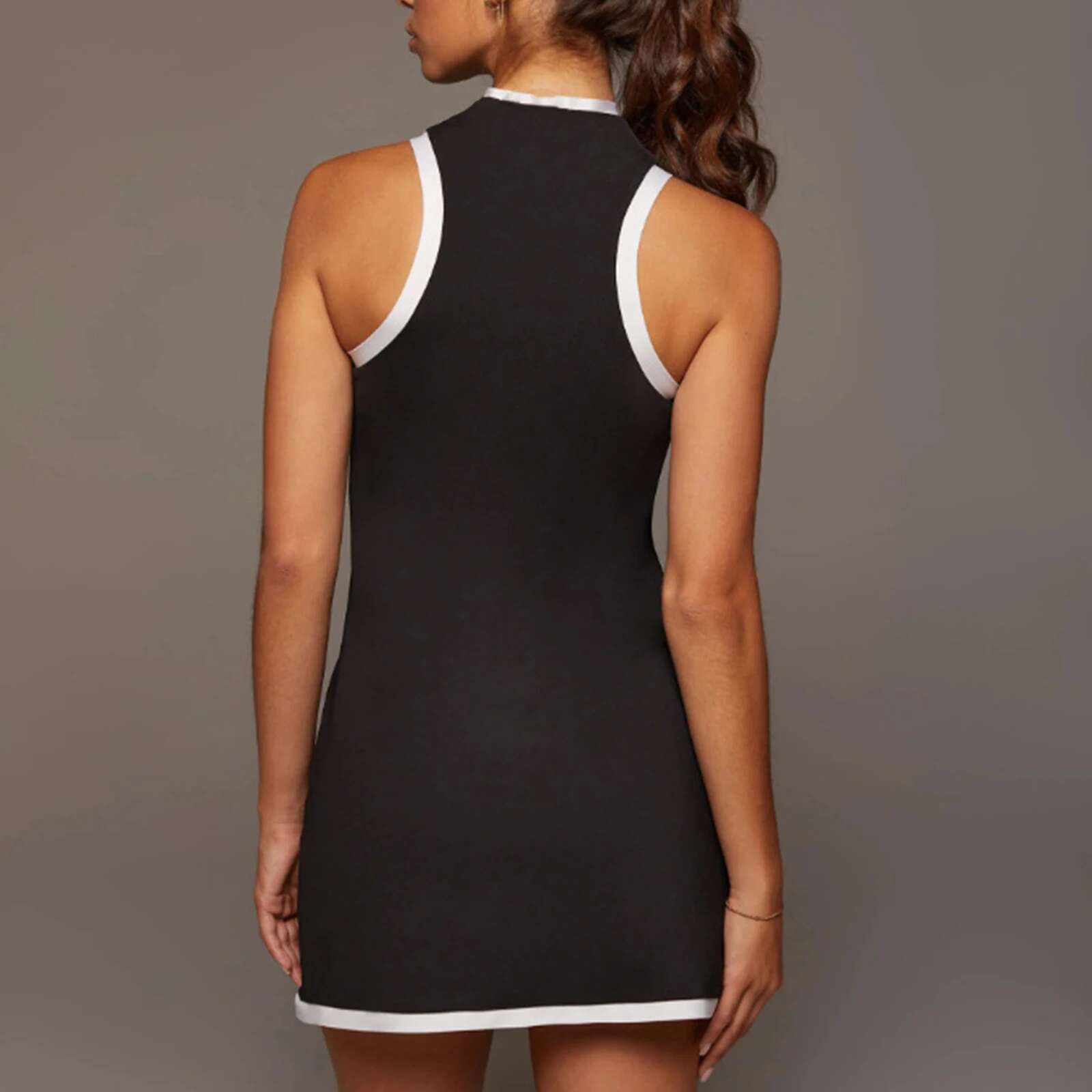Women Tennis Golf Dress Sleeveless Mock Neck Side Split Above Knee Length Sports Dresses For Badminton Running Hiking Workout