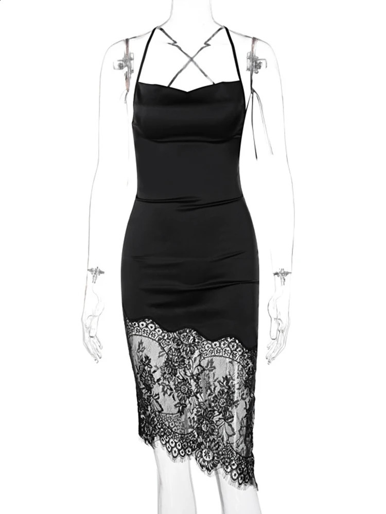 Dulzura Lace Patchwork Satin Mini Dres Bodycon Sexy Up Backless Short Dress Party Elegant Clothes Birthday Evening 250227Z