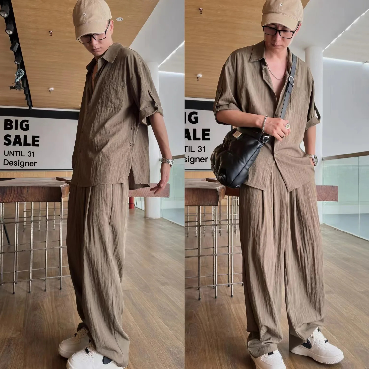 Casual Long Sleeve Shirt and Pants Sets Men Solid Cotton Linen Tops Leisure Tees Trousers Suit Fashion Tracksuit Male 250224Z