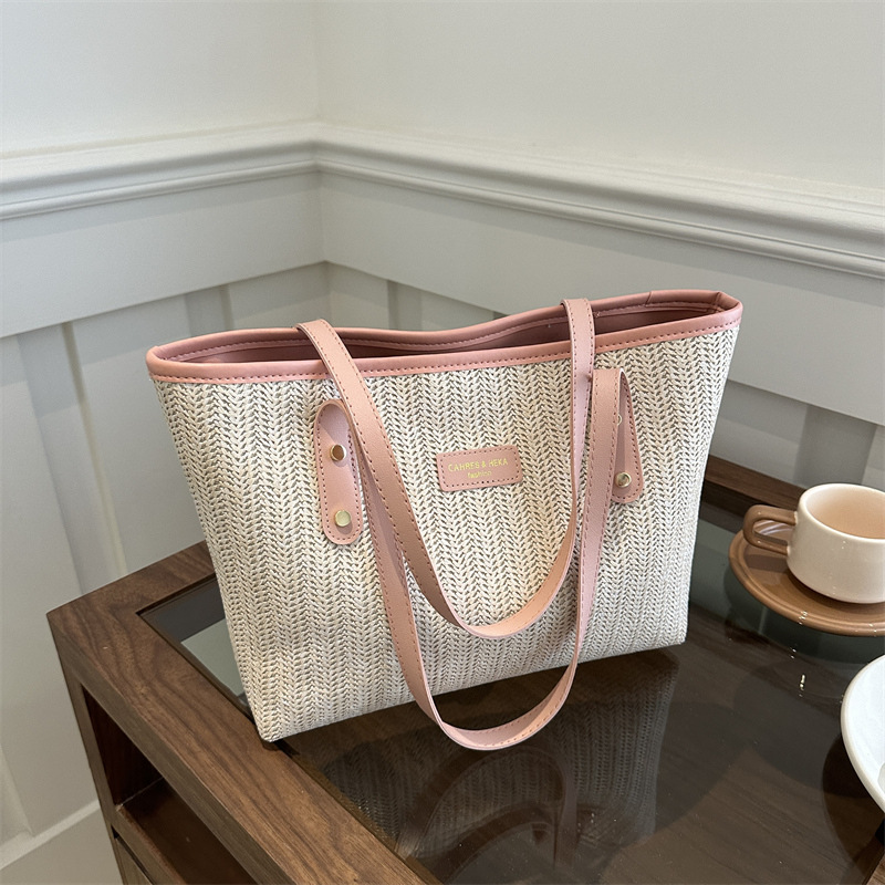 Straw bag women 2025 new fashion color contrast underarm bag popular Tote bag Free Shipping