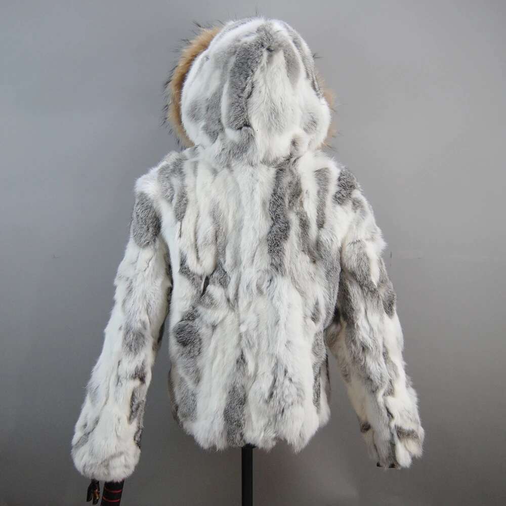 2025 Russian Women Real Coats Winter 100% Natural Rabbit Jacket Lady Warm With Raccoon Fur Hooded Outerwear