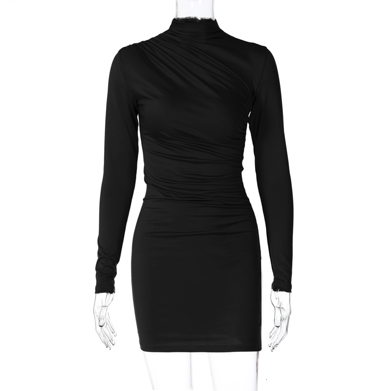 Hot Selling Women's Clothing New4 Spring New Product Fashionable Solid Color Pleated Slim Fit Wrap Buttocks Dress