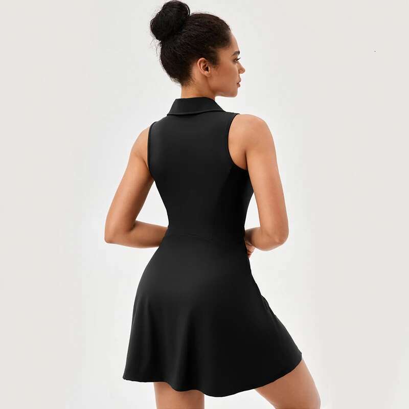 Women Summer Tennis Solid Color Lapel Slim Fit Running Skirt Breathable Quick Dry Golf Dress Yoga Wear Workout Clothes