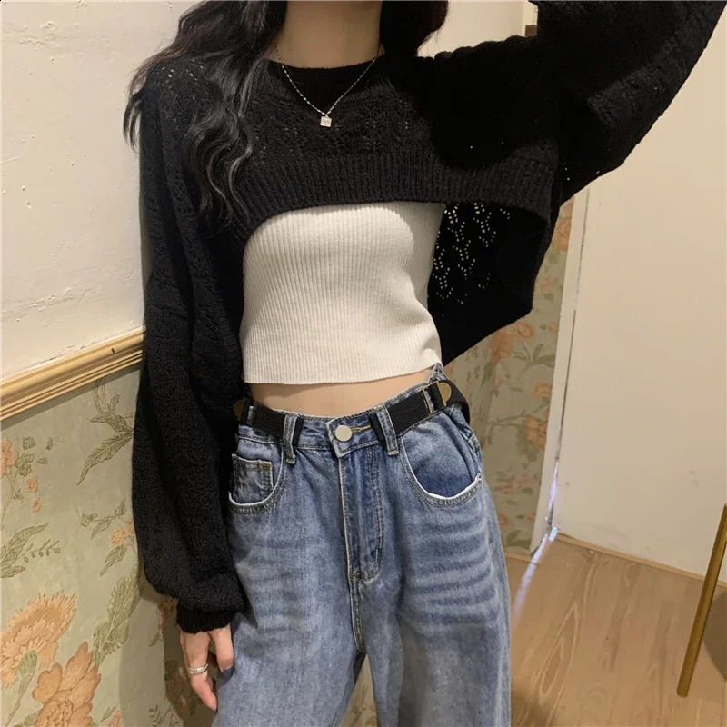 Cutting sweaters for women shrugging shoulders spring fashion hollow Bolero elegant Harajuku cool girls street Knitwear strapless clothing 250225
