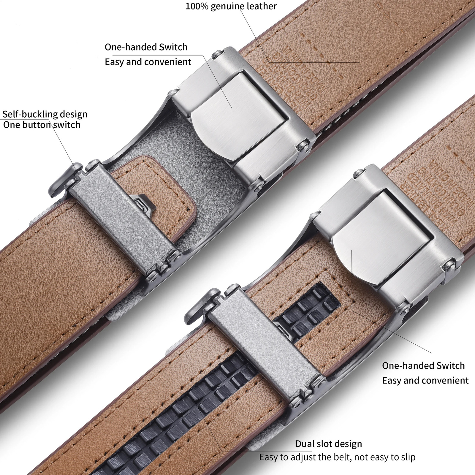 Mens belt simple and versatile for business and leisure smooth belt coffee brown leather cowhide automatic middle-aged pant 250227