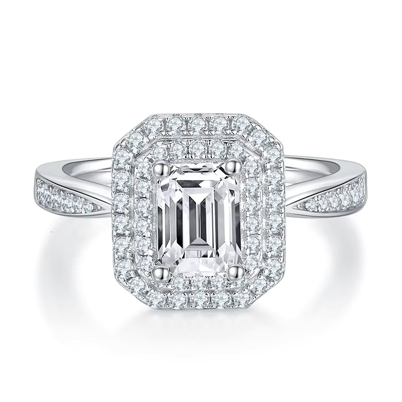 1CT Square Silica Sier Bar High Quality Classic Card Engagement Wedding Jewelry Ring Birthday Gift