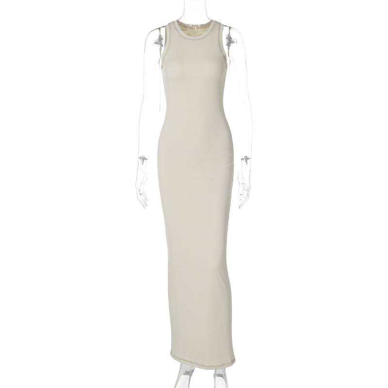 Women's New4 Summer New Fashionable Solid Color Slimming Round Neck Sleeveless Dress