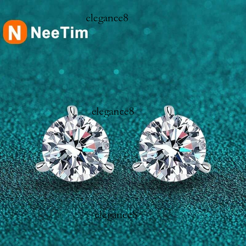 NeeTim 2ct 8mm D Color Moissanite Earrings Sterg Sier 3 Claw Stud Earring Wedding Engagement Fine Jewelry for Women