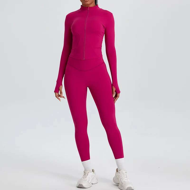 2 Piece Yoga Set Workout Outfits For Women Tracksuit Long Sleeve Zipper Slim Jacket High Waist Leggings Gym Sport Running Suit