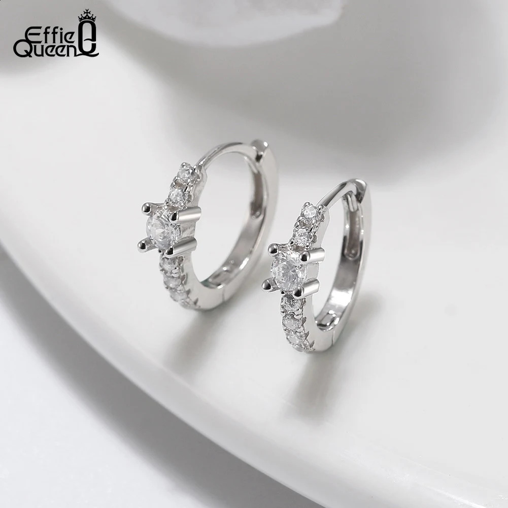 Effie Queen 925 Sterling Silver 14K Gold Hoop Earrings With A Shining Cubic Oval Zirconia Ear Accessory Party Present APE95 250228