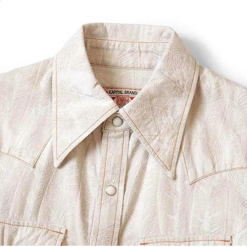 24AW KAPITAL Hirata and Hongri Japanese retro casual feather embroidered white denim loose long sleeved shirt 250226