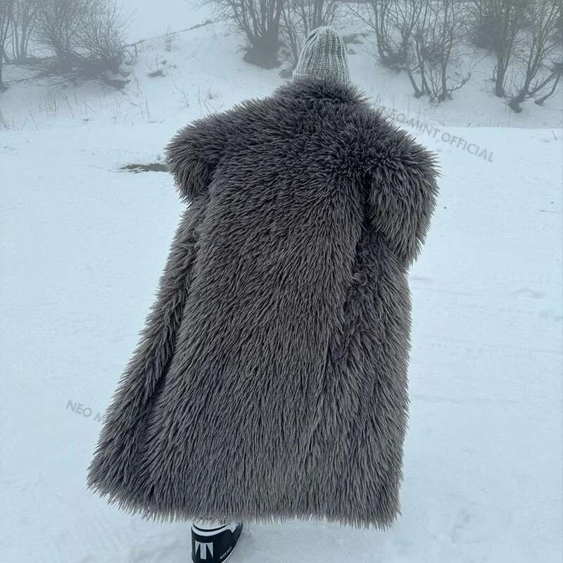 Neo Mint Extra Long Lamb Teddy Coat Women 2024 Winter Ladies Mob Wife Style Oversized Chunky Faux Fur Jacket Overcoat