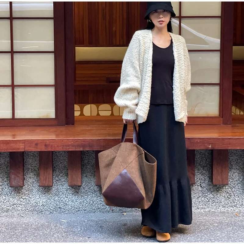 Brand Large Capacity Cowhide Ing Tote New Niche Commuter Lady Brown Genuine Leather Contrast Color Shoulder Bag