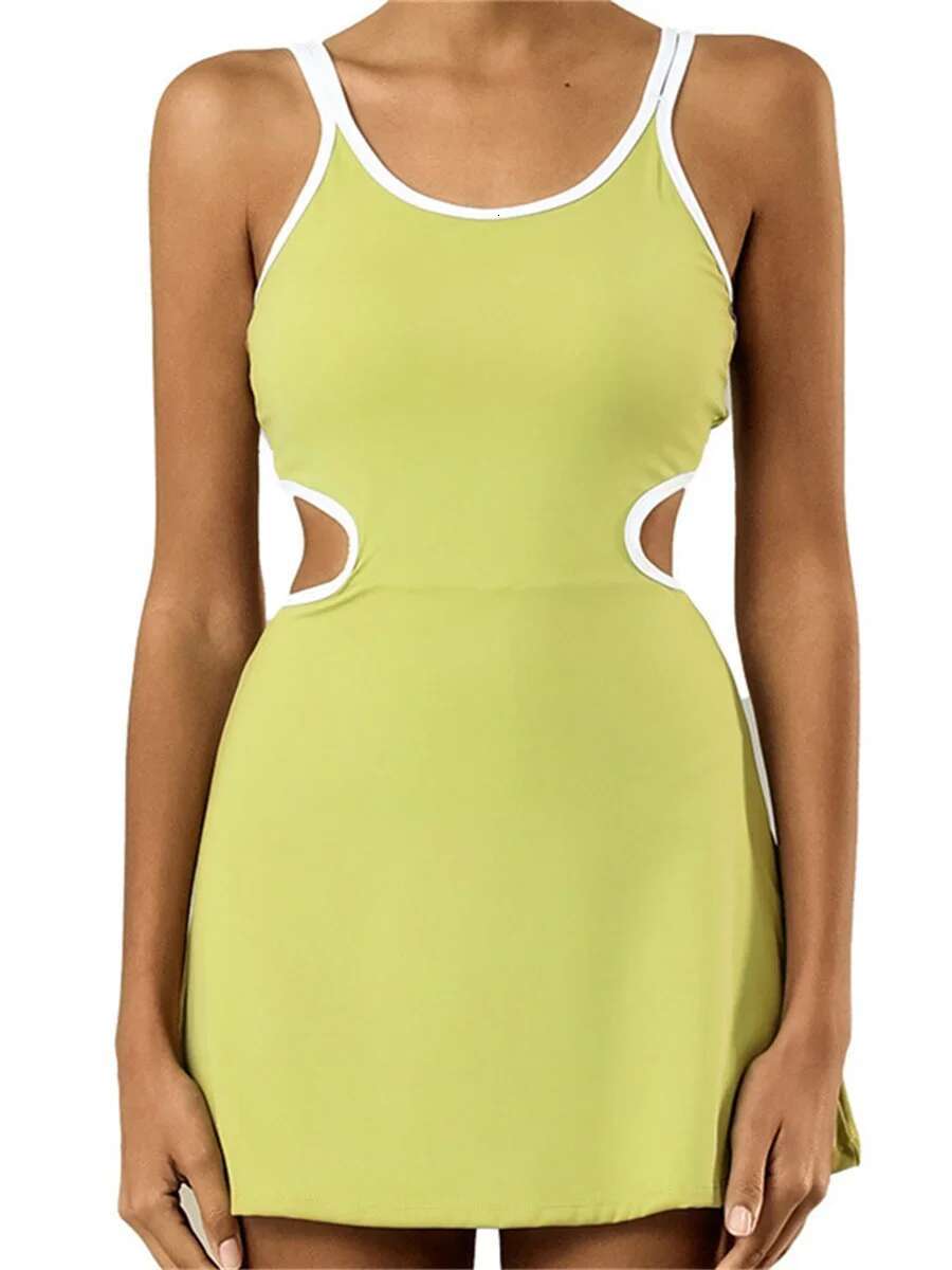 Tennis Dress Women Sleeveless Push Up Padded Sport Dresses Training Running Fiess Hollow Out Backless Slim Badminton Suit