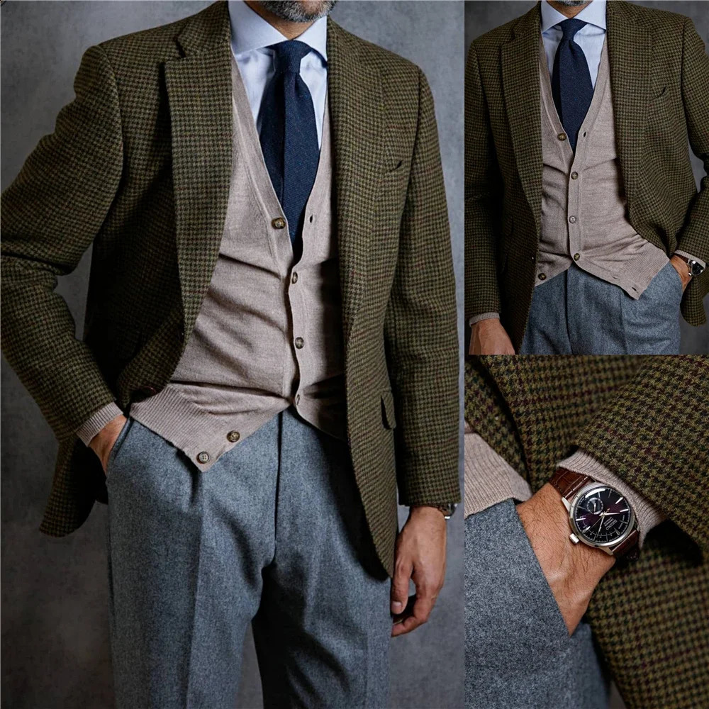 Plaid Smart Casual Single Breasted England Style Wram Top Thick Wool Winter Man Suit Jacket Tweed Blazer 250224
