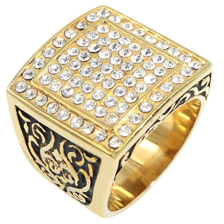 Selg fashion manufacturer gold-plated pyroxene men's zircon stainless steel rings