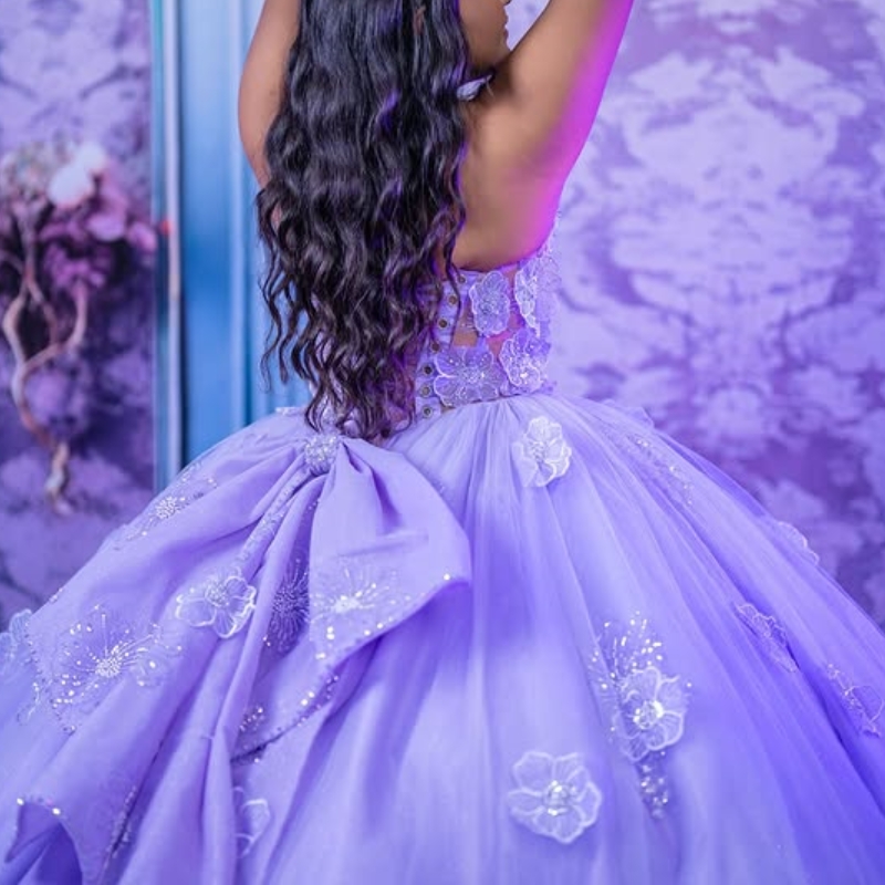 Lavender Shiny Quinceanera Dresses Ball Gown Off The Shoulder Applique Bow Beads Corset Tull Party Birthday Sweet 16 Vestidos 15 Anos