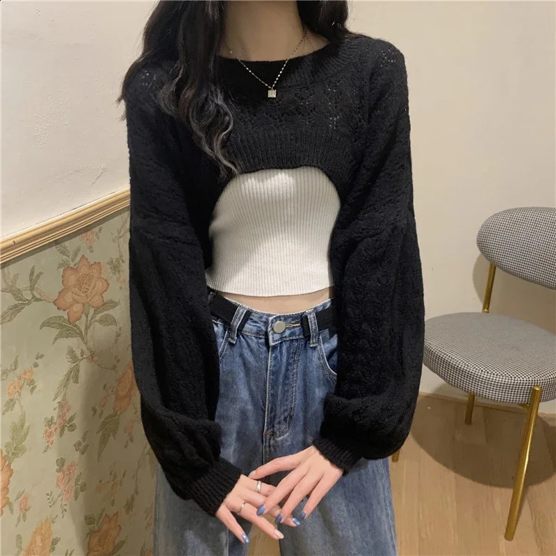 Cutting sweaters for women shrugging shoulders spring fashion hollow Bolero elegant Harajuku cool girls street Knitwear strapless clothing 250225