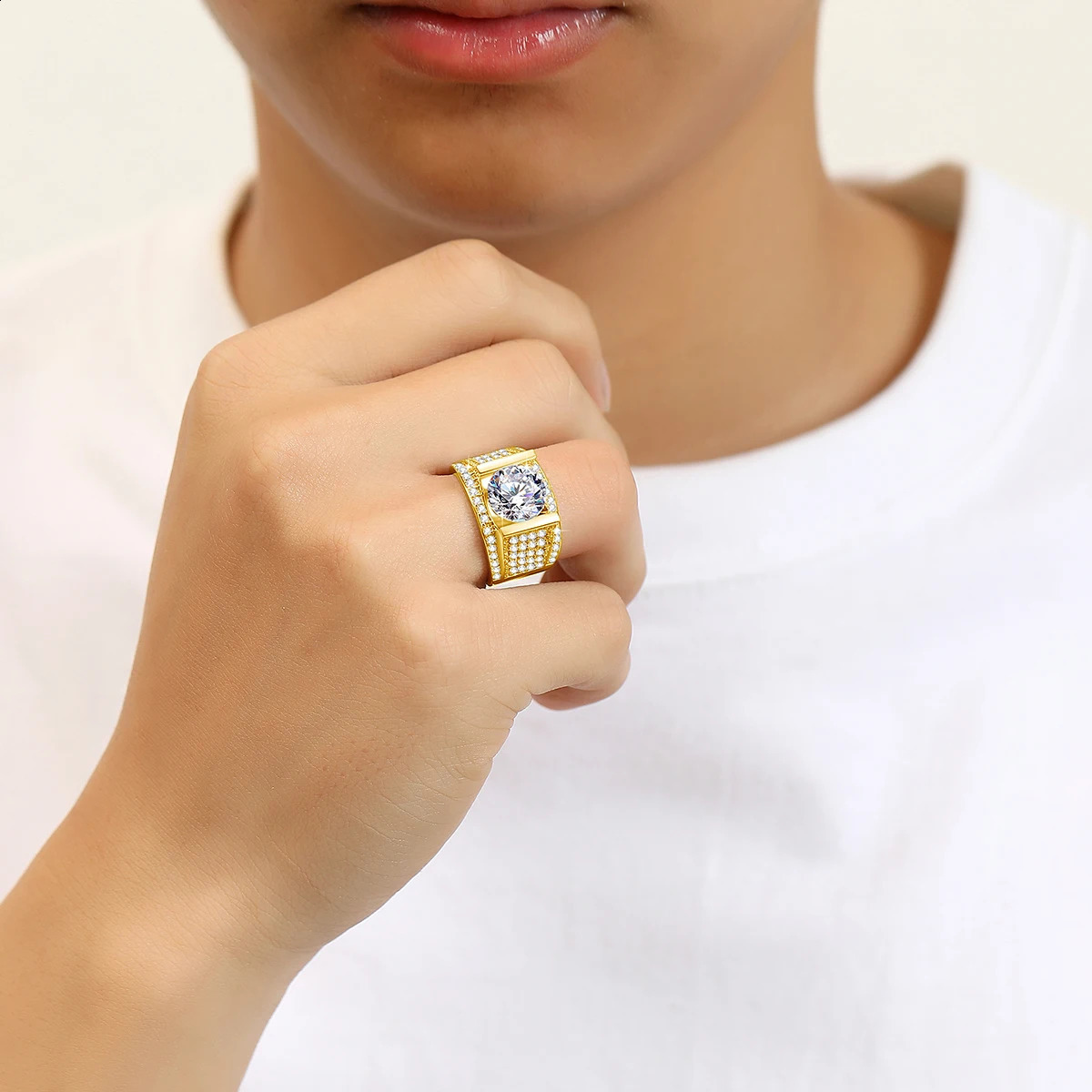 10mm 4ct Ring For Men Gold With Certificate Chunky Hip Hop Jewelry With Stone High Quality Wedding Gift For Male Sale 250227