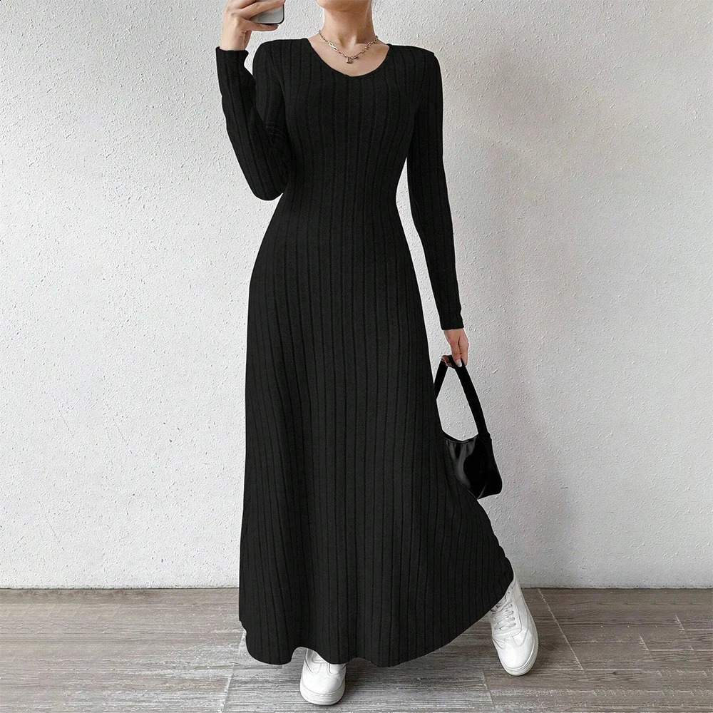 Mia Muse Womens Dresses All Season Office Lady Ventilate Solid Color Waist In Long Sleeve MIDI Lettuce Trim Suitable f 250226