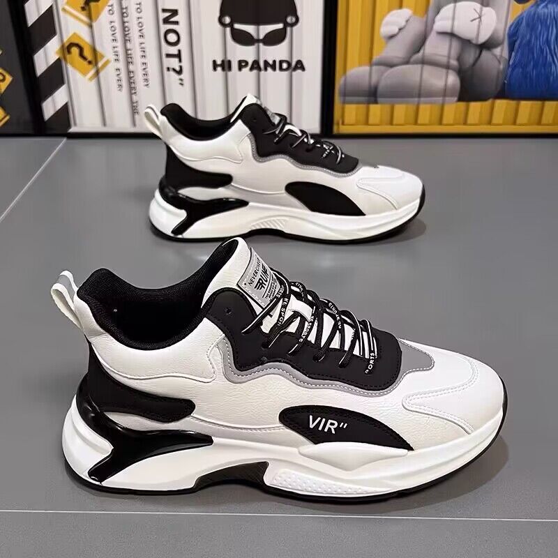 Men's Summer New Breathable Leather Men's Sports Korean Version Versatile White Interior Height Increasing Dad Trendy Shoes