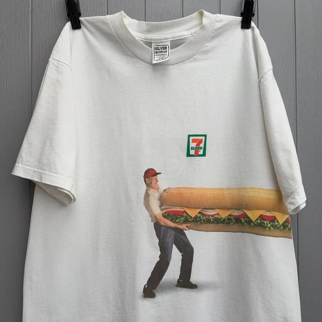 Summer niche fun letter burger cartoon printed cotton short-sleeved T-shirt American retro couple casual versatile top 250227