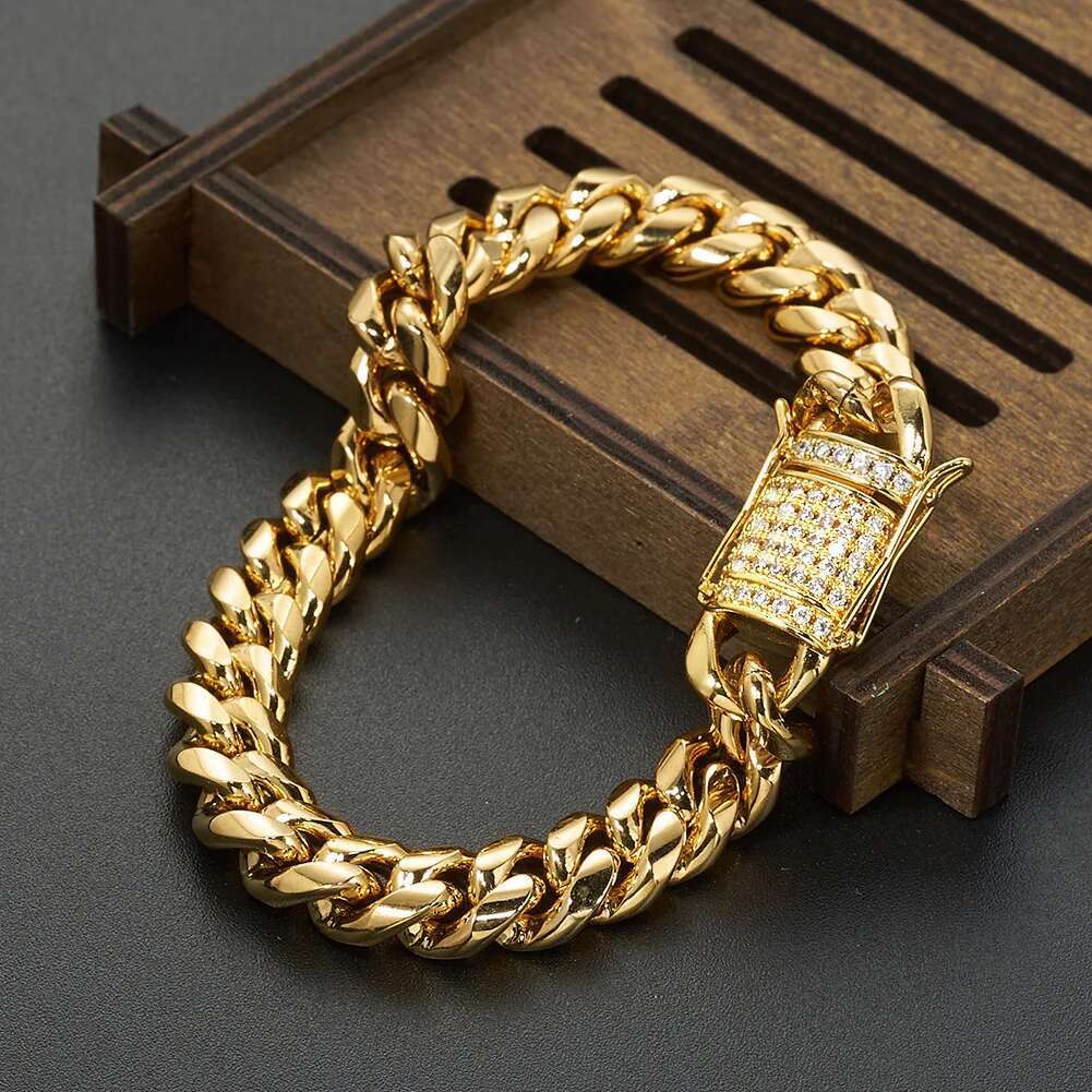 TOPGRILLZ Necklace Bracelet Set 8/10/12/14MM STAINLESS STEEL Gold Miami Cuban Curb Chain Hip Hop Fashion Jewelry Gift For Men