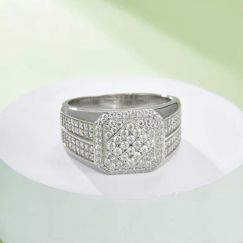 Pure silver chilled moissanite hip-hop rock ring men's gift
