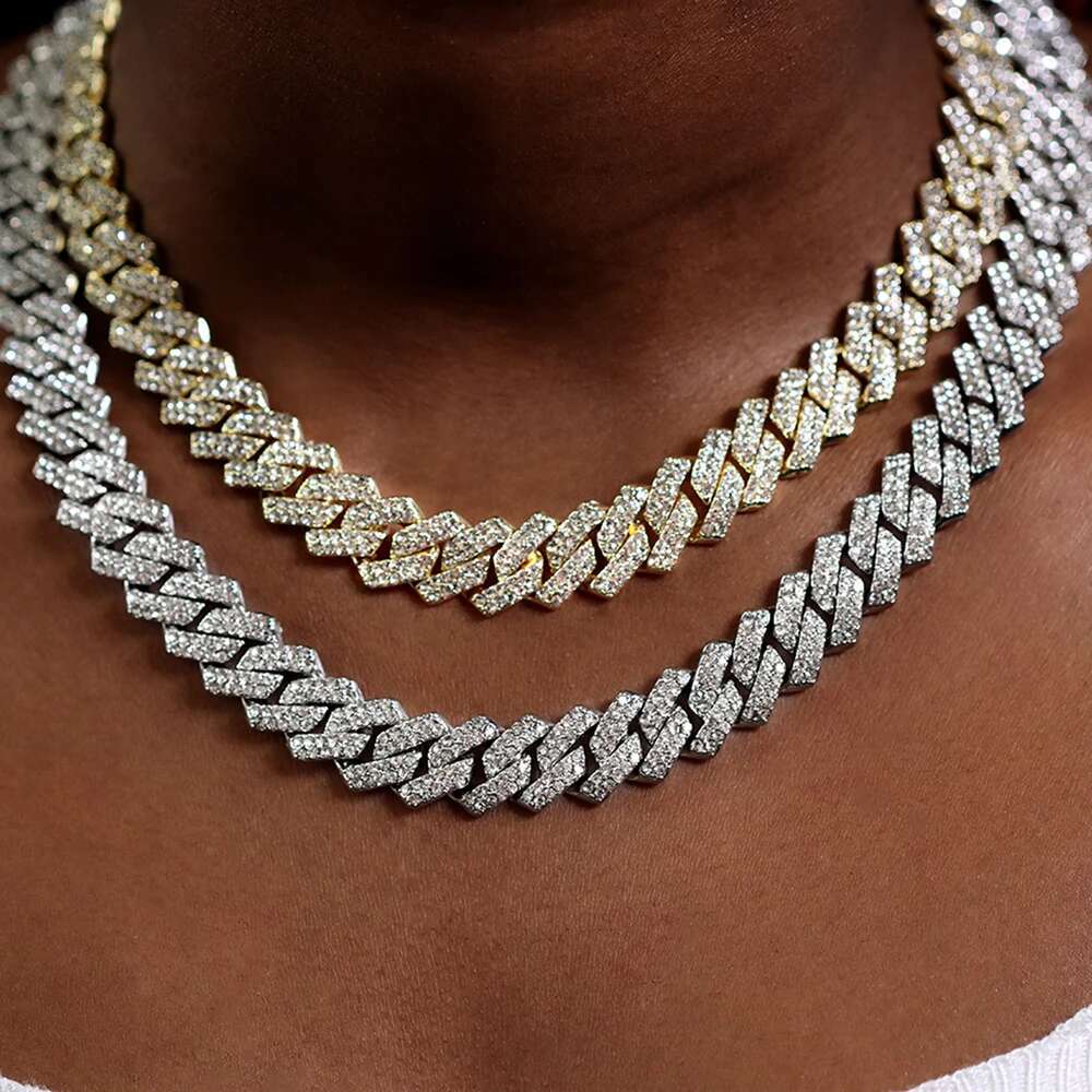 16/18/20/22/24inch Prong k Chain for Women Men Iced Out 2 Row Rhie Miami Rhombus Hip Hop Cuban Necklaces Jewelry